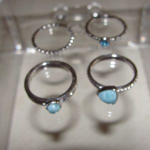 Stacked-4 Silver Stone Rings-5MM Rnd,7MM Size 8